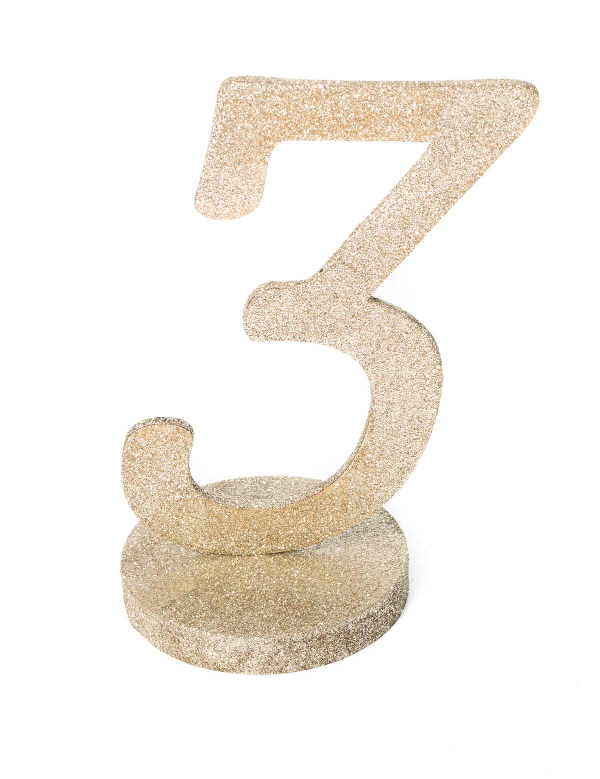 Centre de table chiffre 3 pour anniversaire bois pailleté champagne sur support