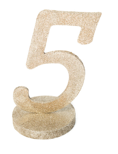 Centre de table chiffre 5 pour décoration champagne pailleté en bois avec socle