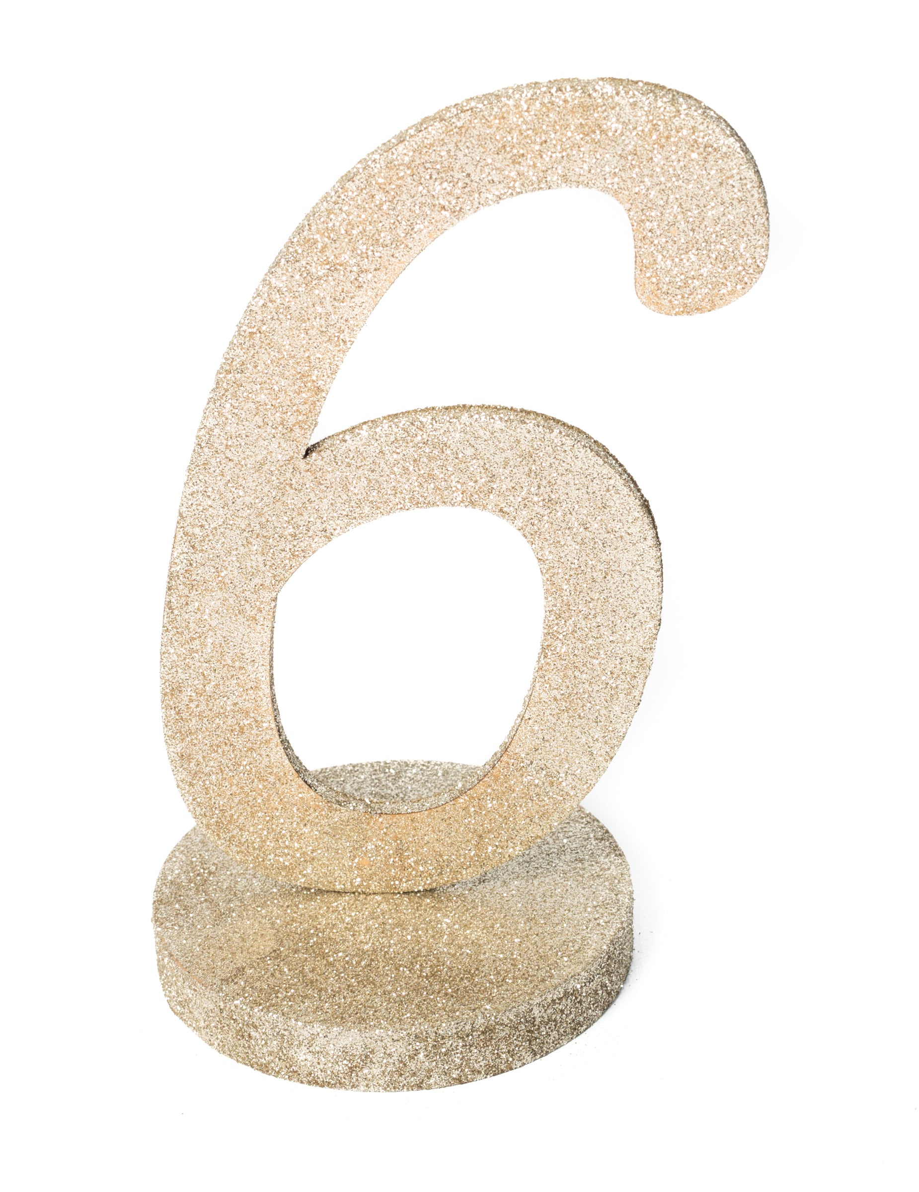 Centre de table chiffre 6 bois pailleté champagne