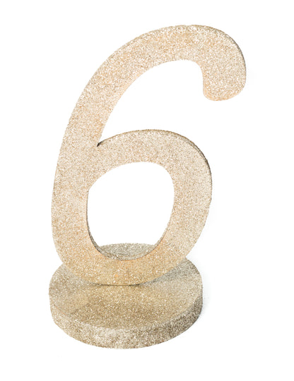 Centre de table chiffre 6 bois pailleté champagne