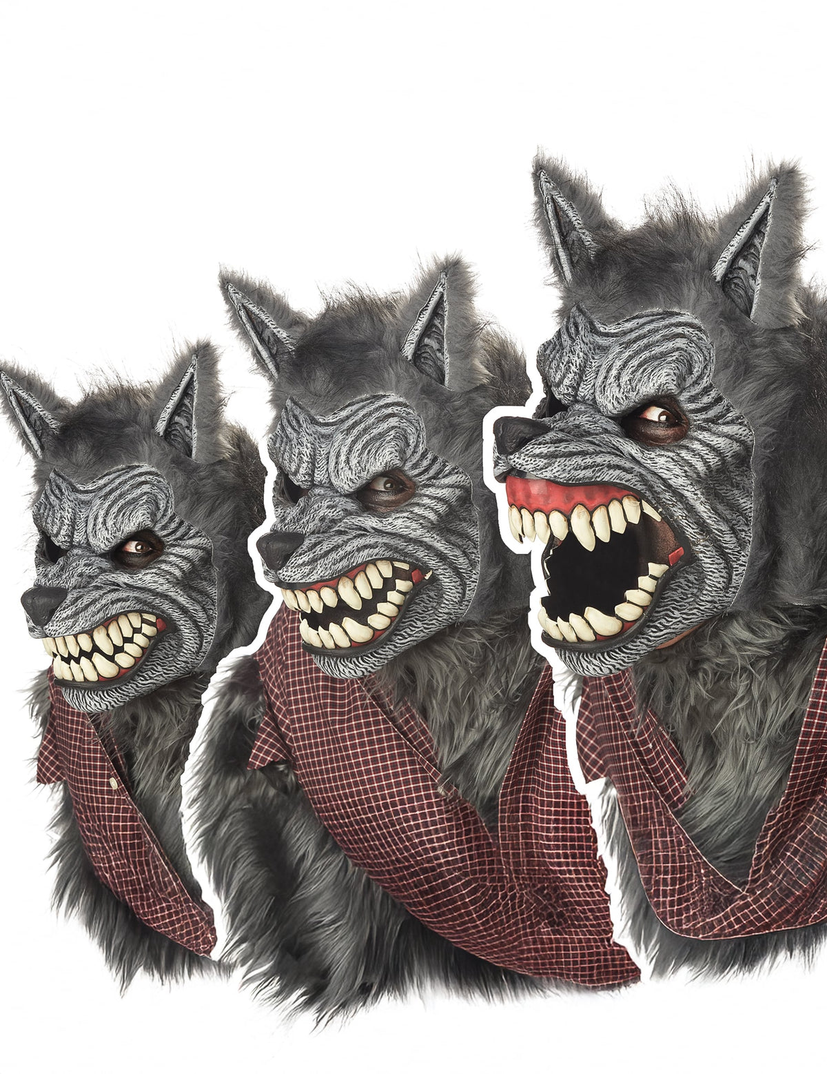 Détail du mouvement de la mâchoire du masque articulé loup garou ani-motion™