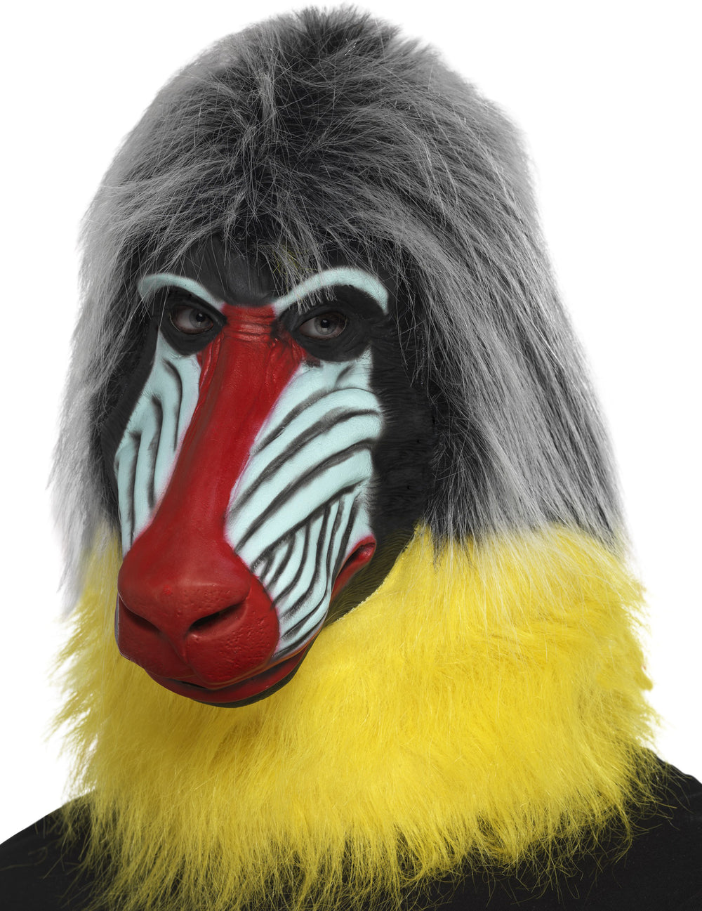 Masque de babouin pour adulte avec fourrure grise et jaune