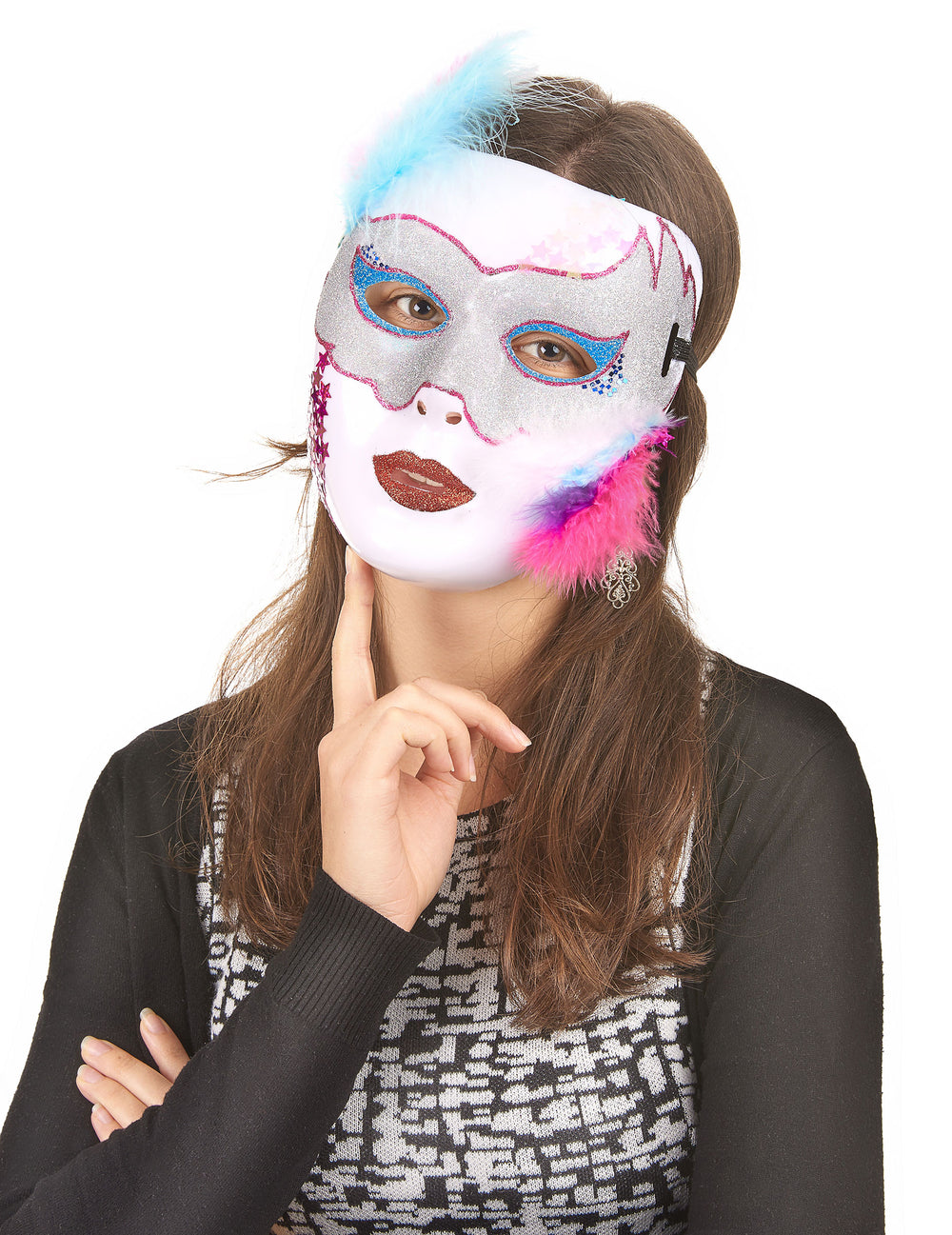Vue de face du masque blanc brillant