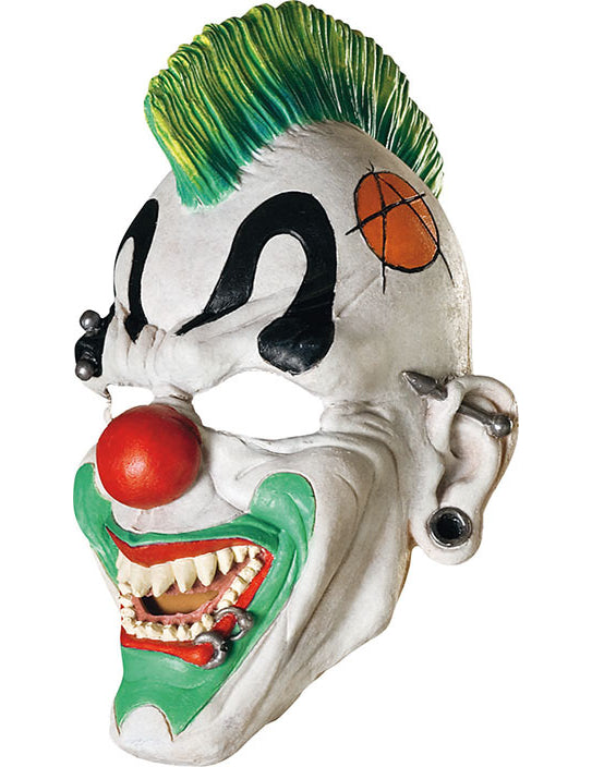Masque clown punk pour adulte blanc avec crête verte et piercings