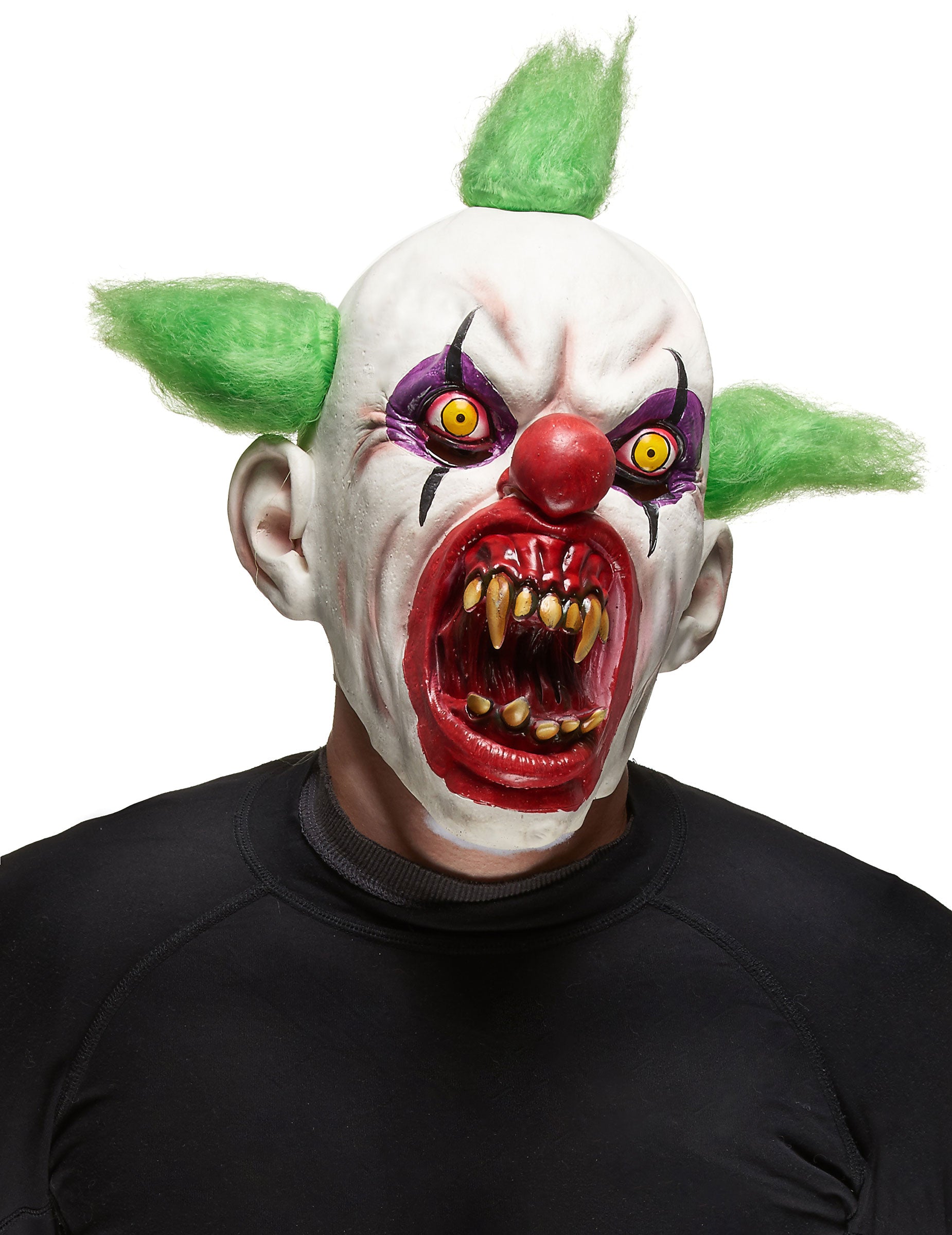 Masque de clown terrifiant pour adulte blanc avec cheveux verts et dents acérées
