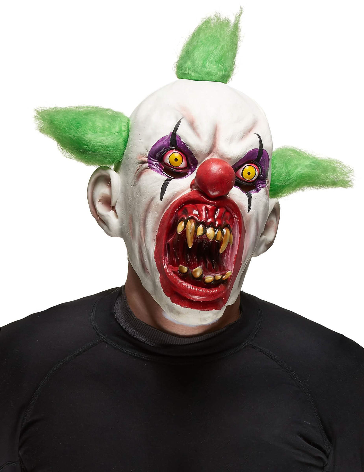 Masque de clown terrifiant pour adulte blanc avec cheveux verts et dents acérées