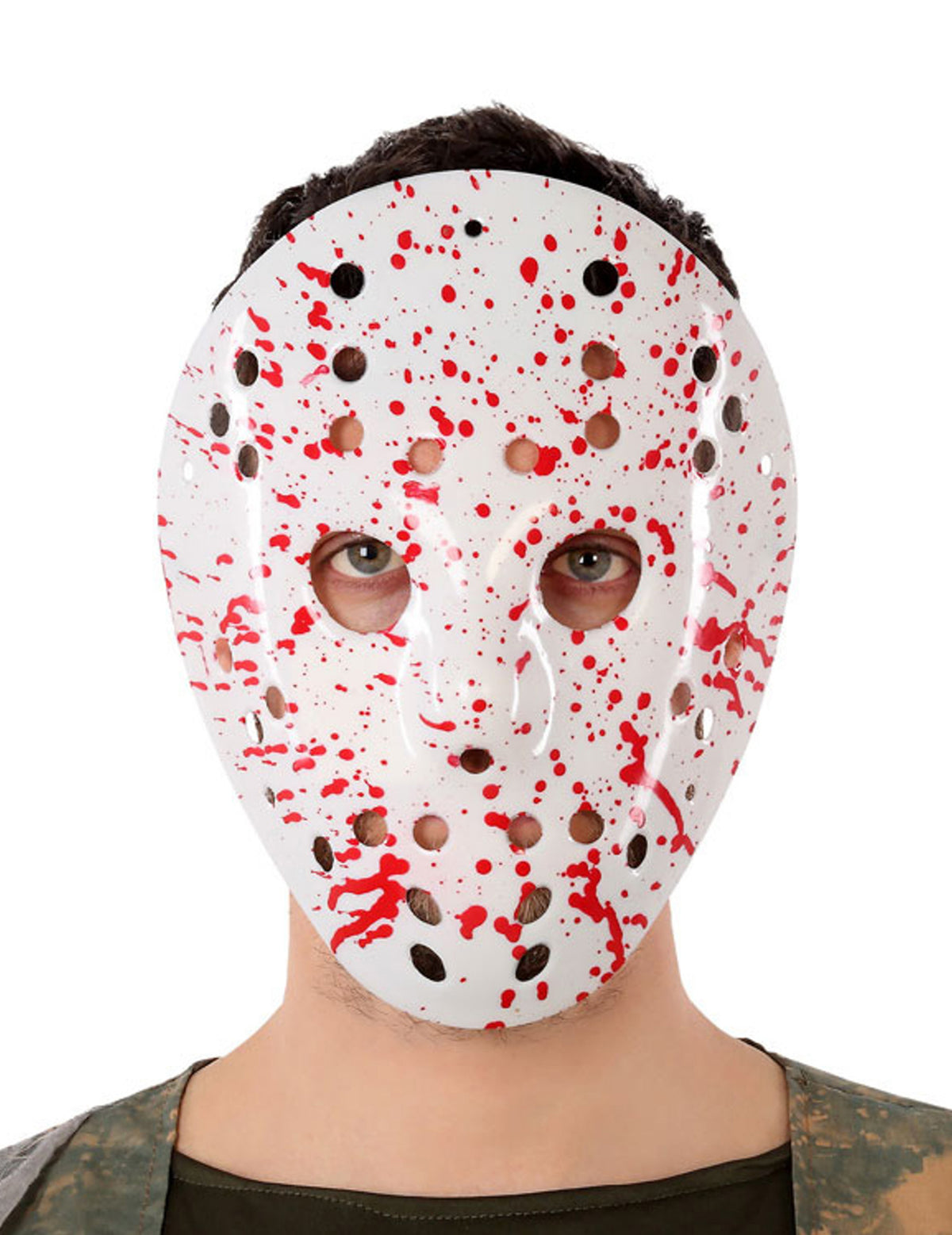 Masque de hockey ensanglanté pour adulte blanc avec éclaboussures rouges