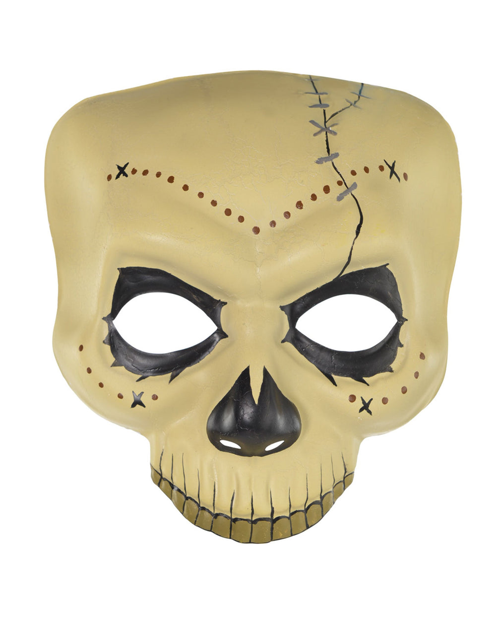 Masque de sorcier Dia de los muertos pour adulte beige avec cicatrices et motifs noirs