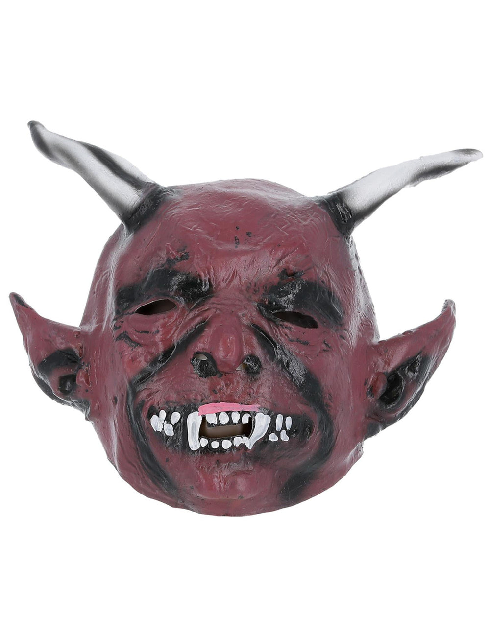 Gros plan de face du masque de démon à cornes Halloween