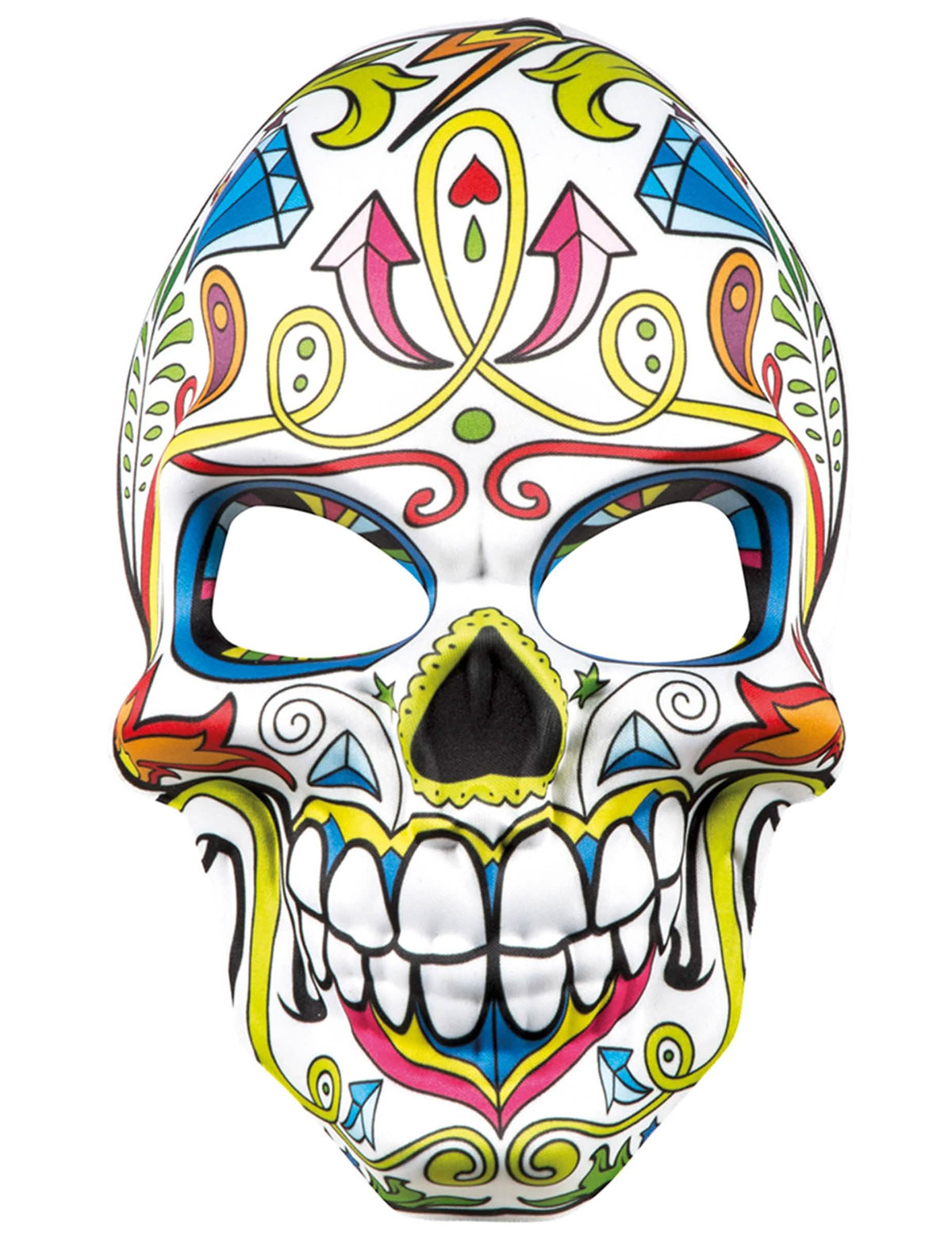 Vista frontal da máscara dia de los muertos