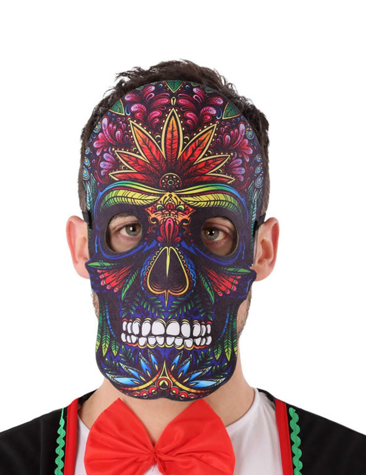 Máscara dia de los muertos efeito couro e feltro para adulto multicores com motivos florais