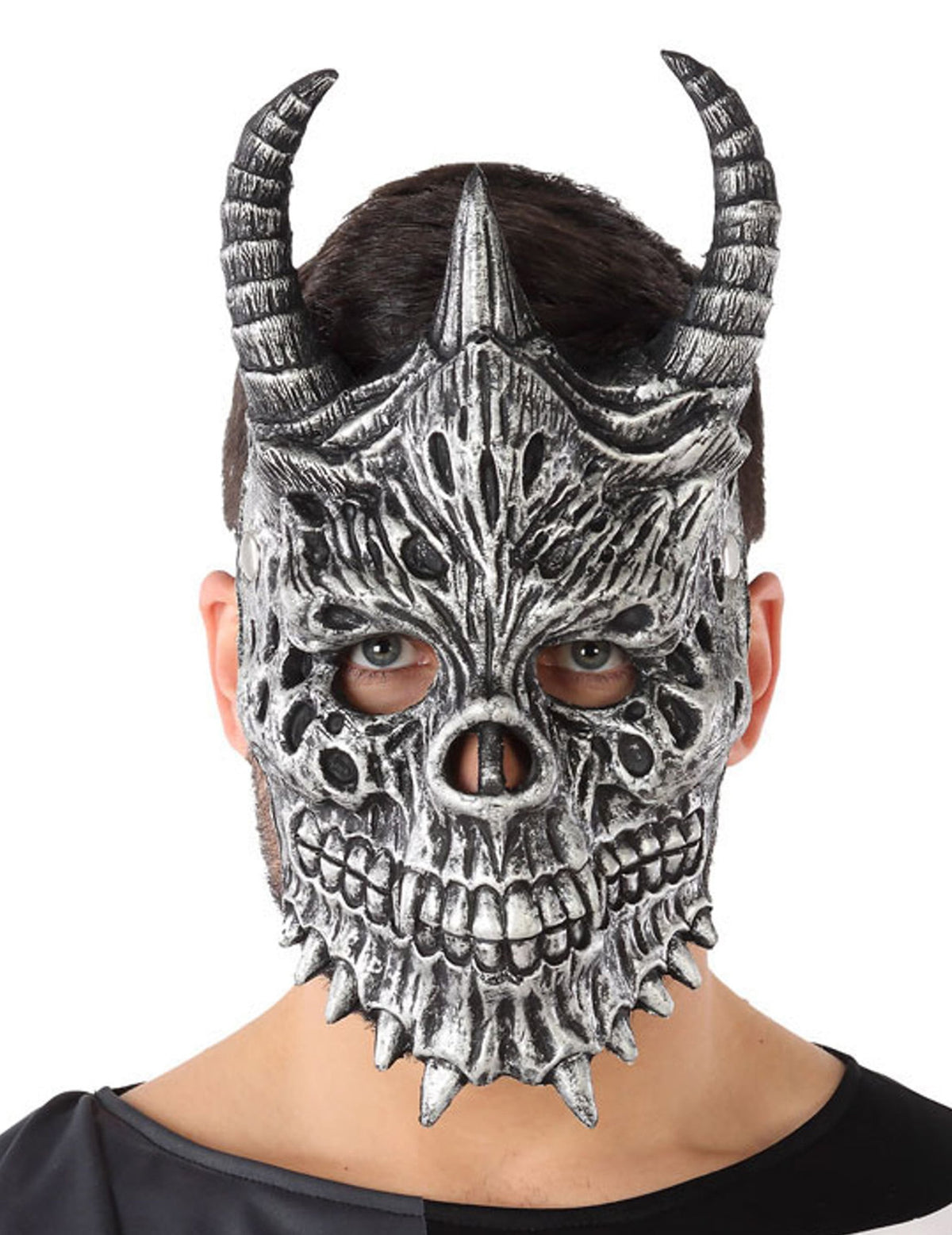 Masque de dragon pour adulte gris avec cornes