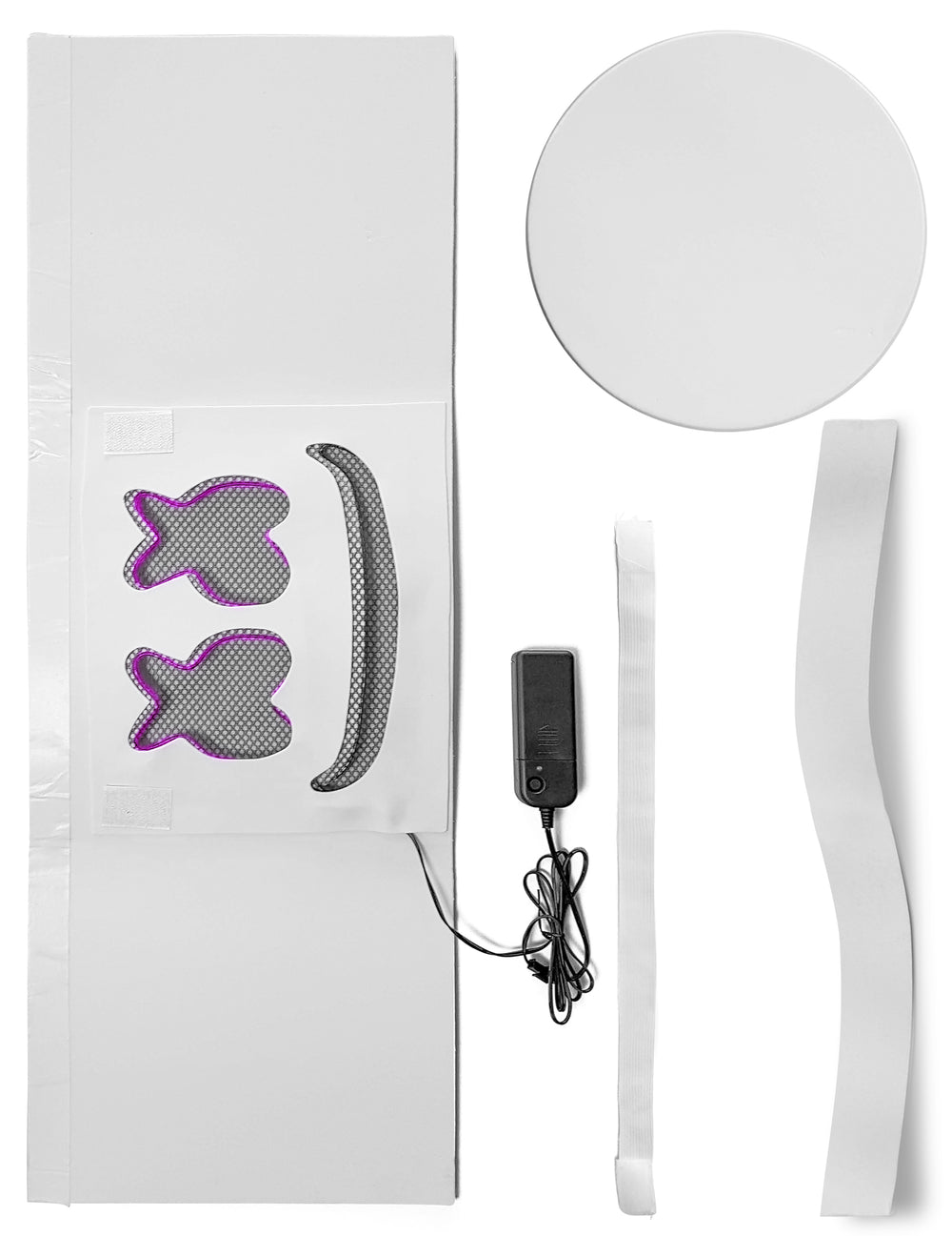 Détail des composants du masque DJ guimauve pour adulte
