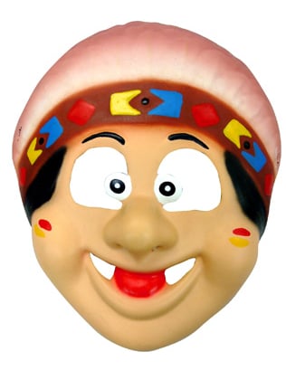 Masque indien pour enfant beige avec bandeau coloré et coiffe rose
