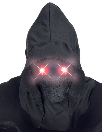 Masque intégral à capuche visage invisible et yeux lumineux pour adulte noir et rouge