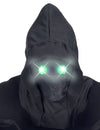Masque intégral à capuche visage invisible pour adulte noir avec yeux lumineux verts