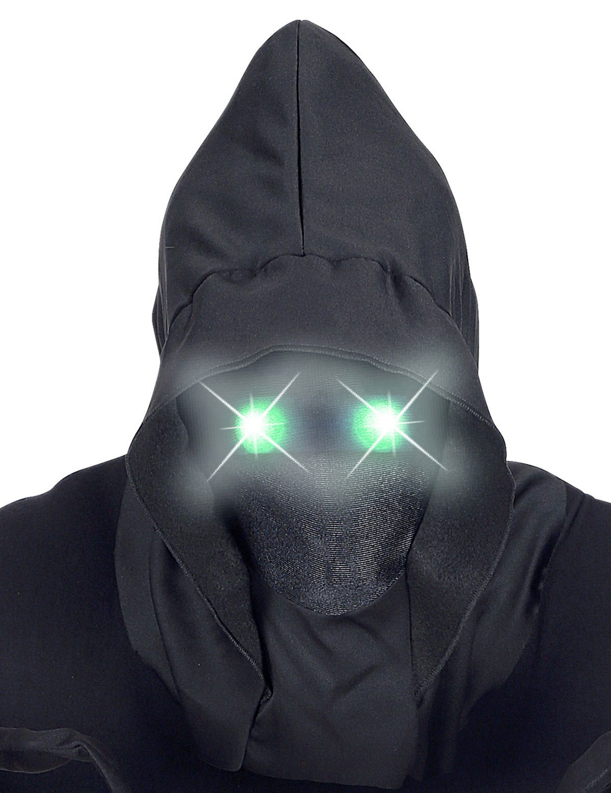 Masque intégral à capuche visage invisible pour adulte noir avec yeux lumineux verts