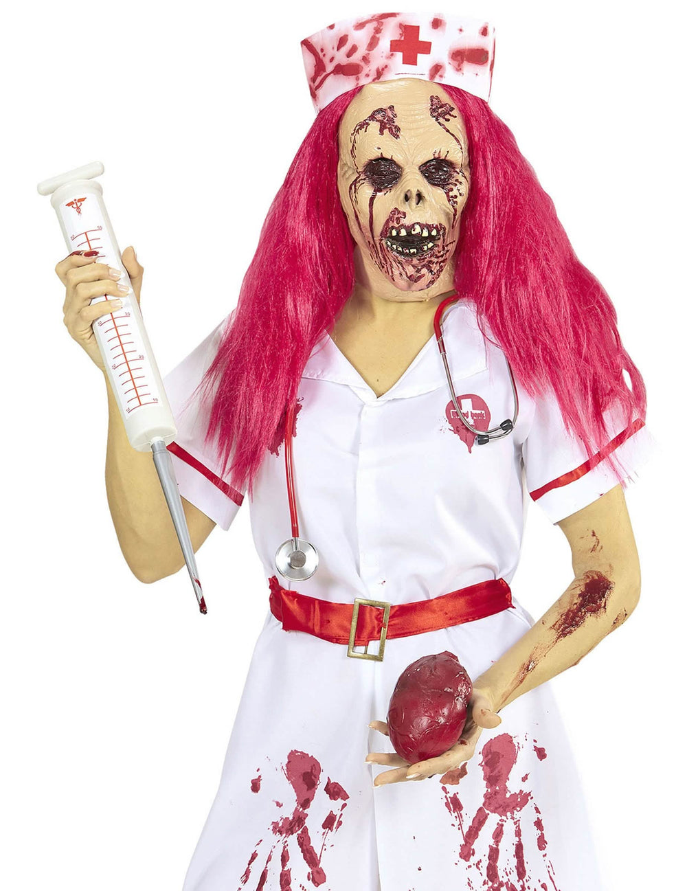 Vista frontal da máscara integral de enfermeira zombie