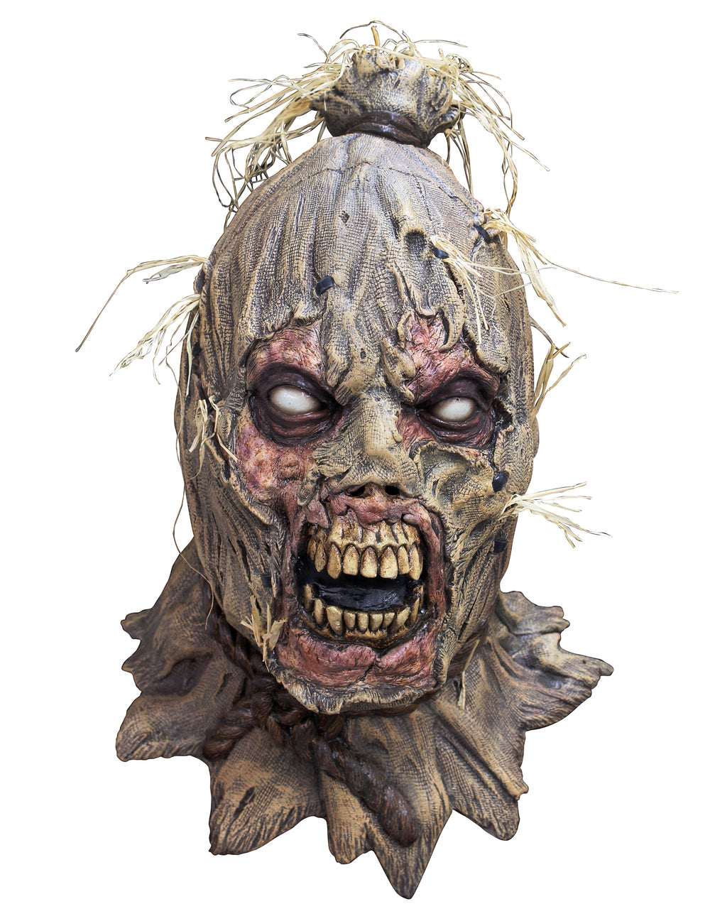 Masque intégral zombie épouvantail pour adulte marron et beige avec paille