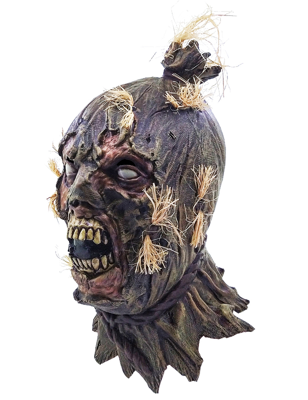Masque intégral zombie épouvantail pour adulte marron et vert avec paille