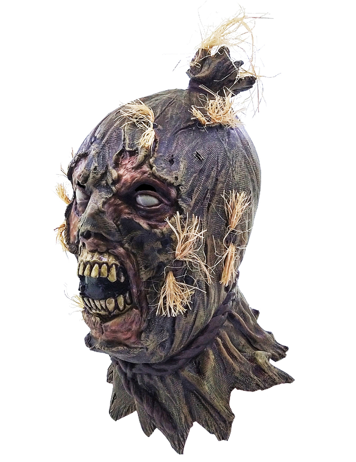 Masque intégral zombie épouvantail pour adulte marron et vert avec paille