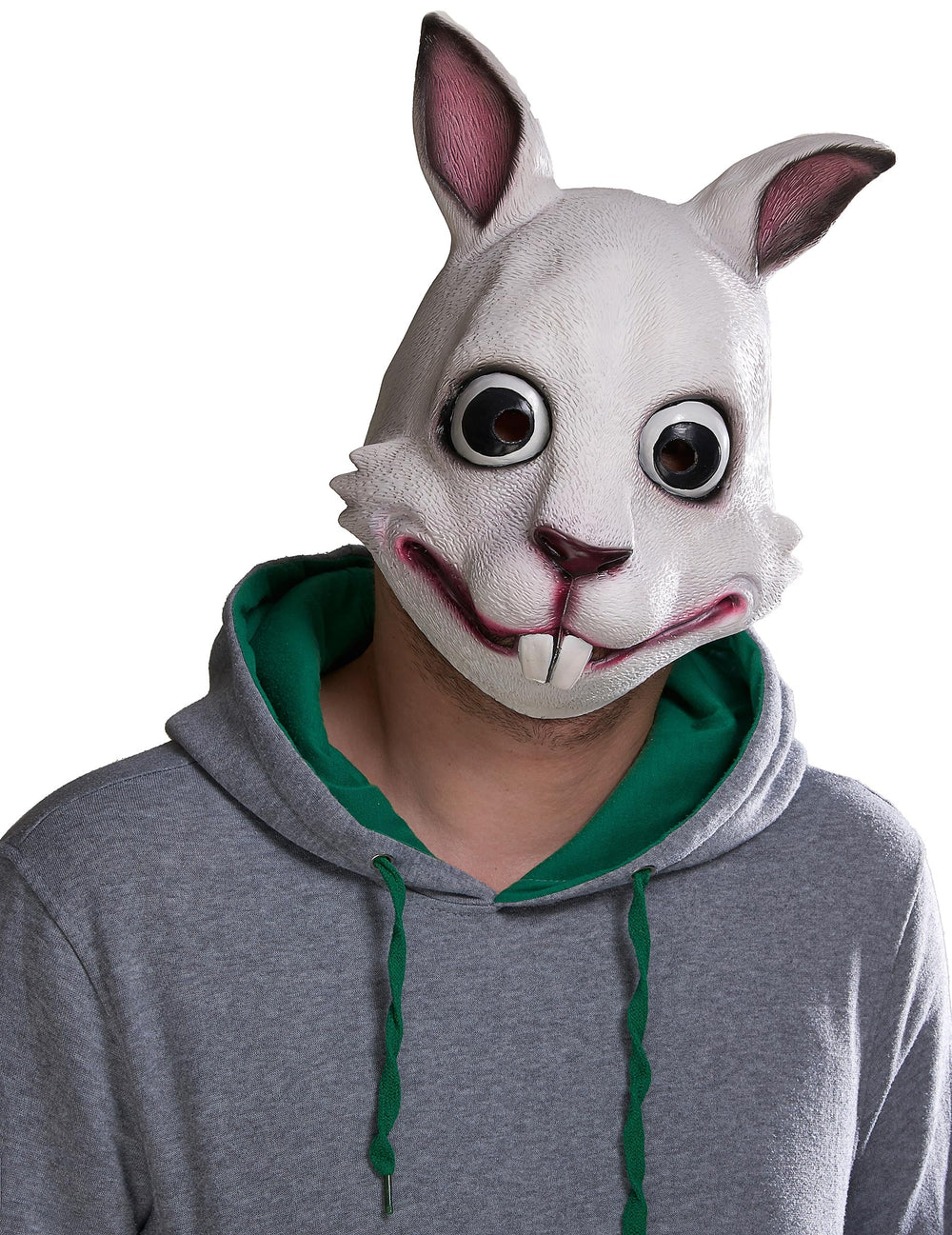 Masque de lapin pour adulte blanc aux grands yeux et grandes dents
