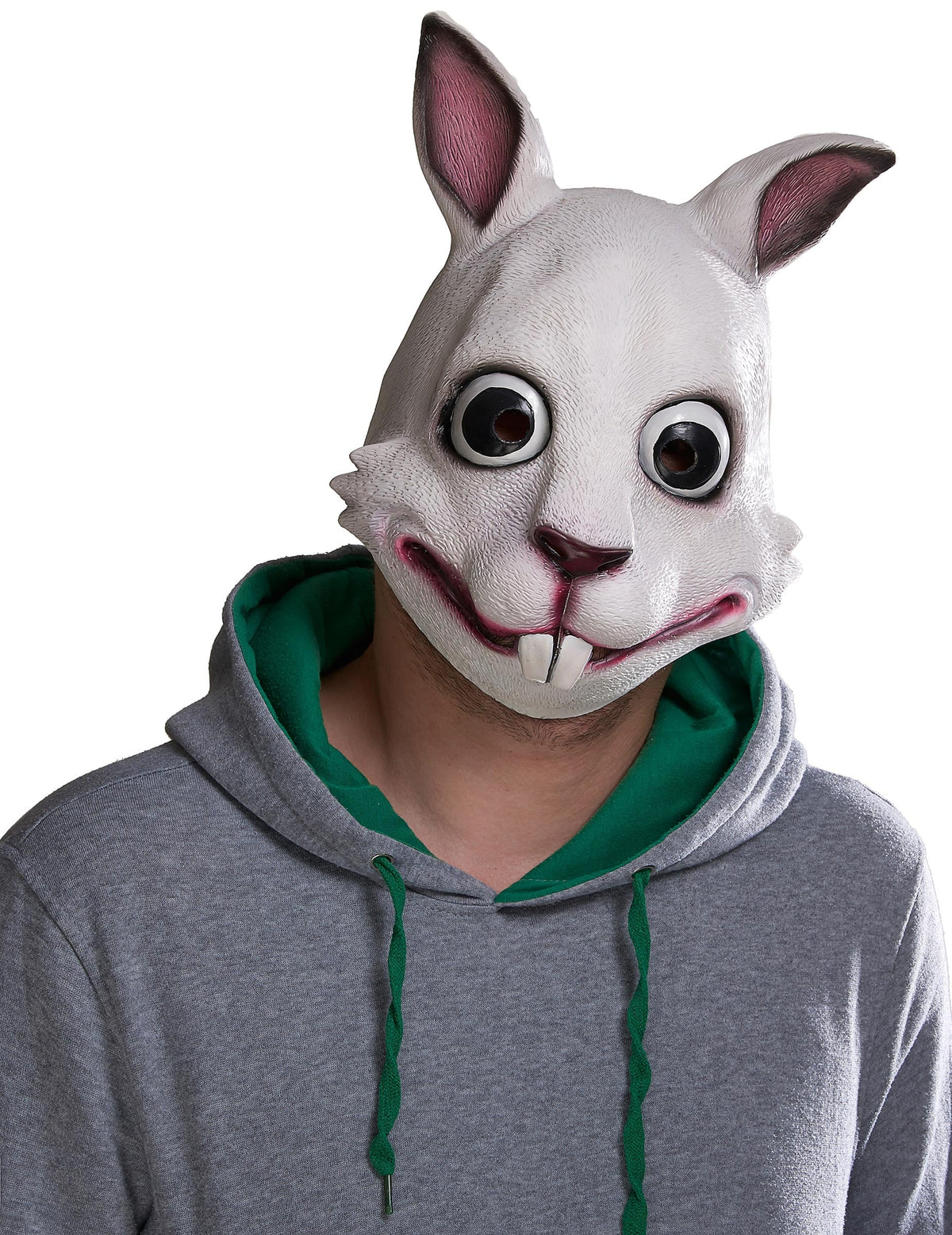 Masque de lapin pour adulte blanc aux grands yeux et grandes dents