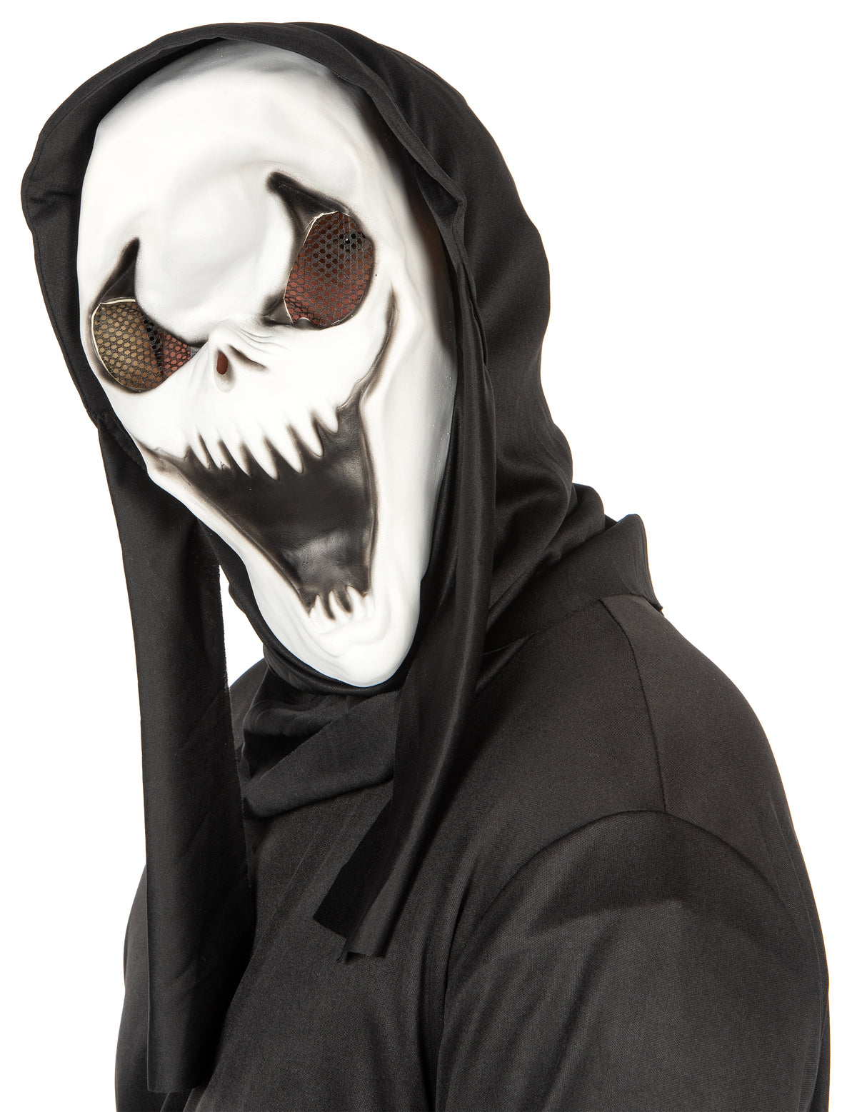 Vue de trois-quarts du masque latex dark skull