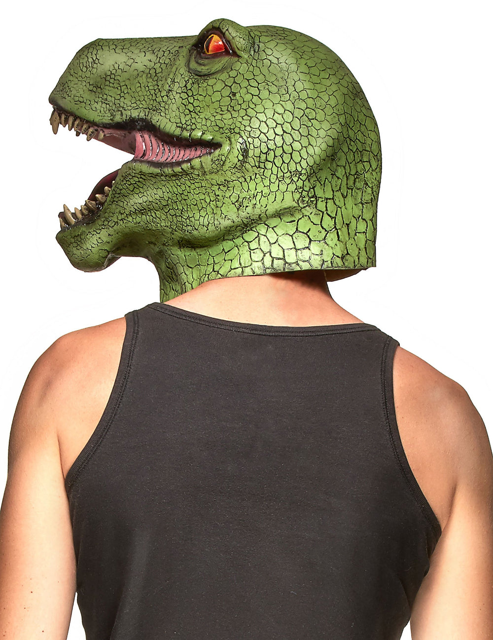 Vue de profil du masque latex dinosaure