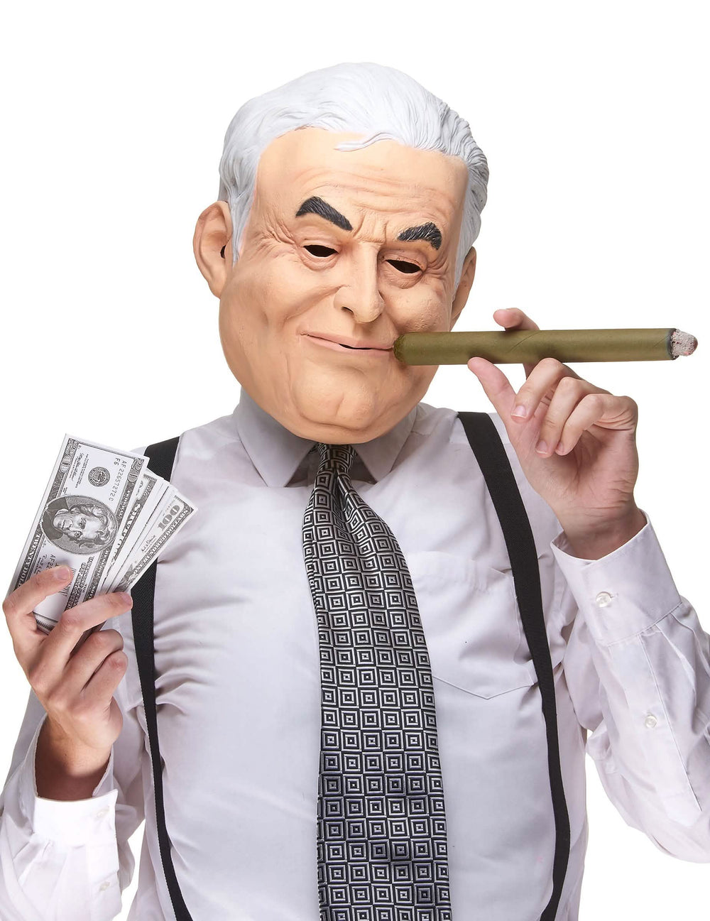 Máscara humorística de látex Dominique para adulto, cor de pele com cabelo branco
