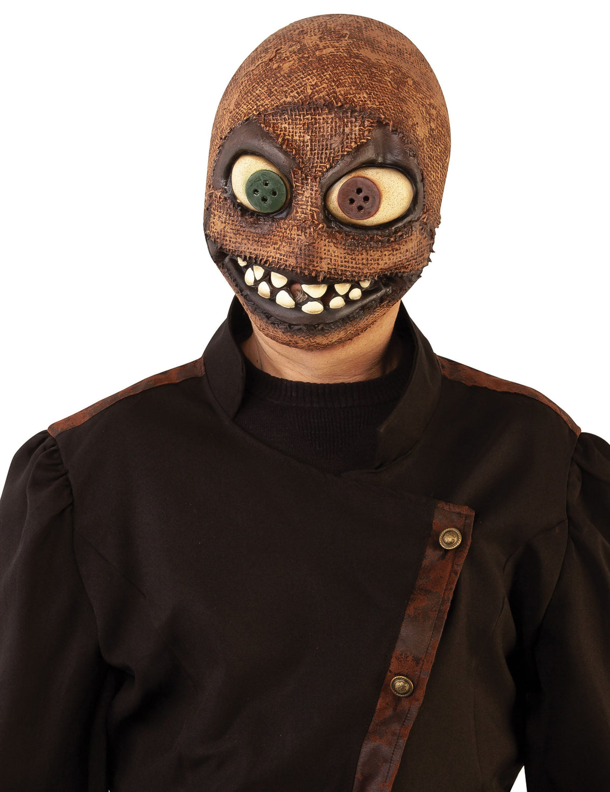 Masque latex effet sac pour homme marron avec yeux boutons