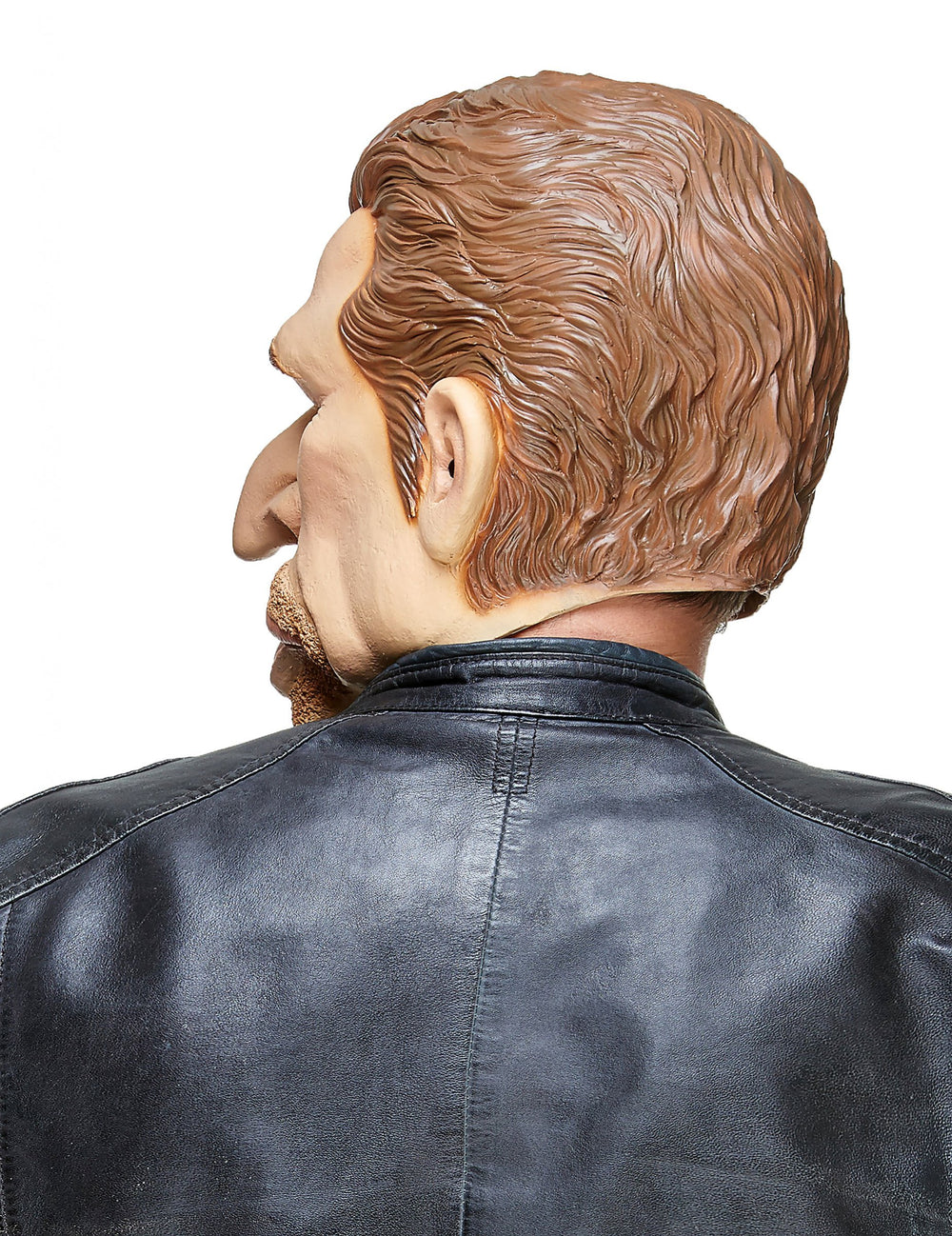 Vue de dos et de profil du masque humoristique en latex Johnny