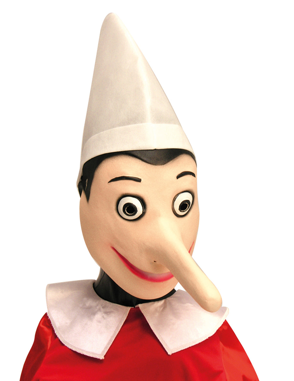 Masque latex Pinocchio™ pour adulte avec long nez et chapeau blanc