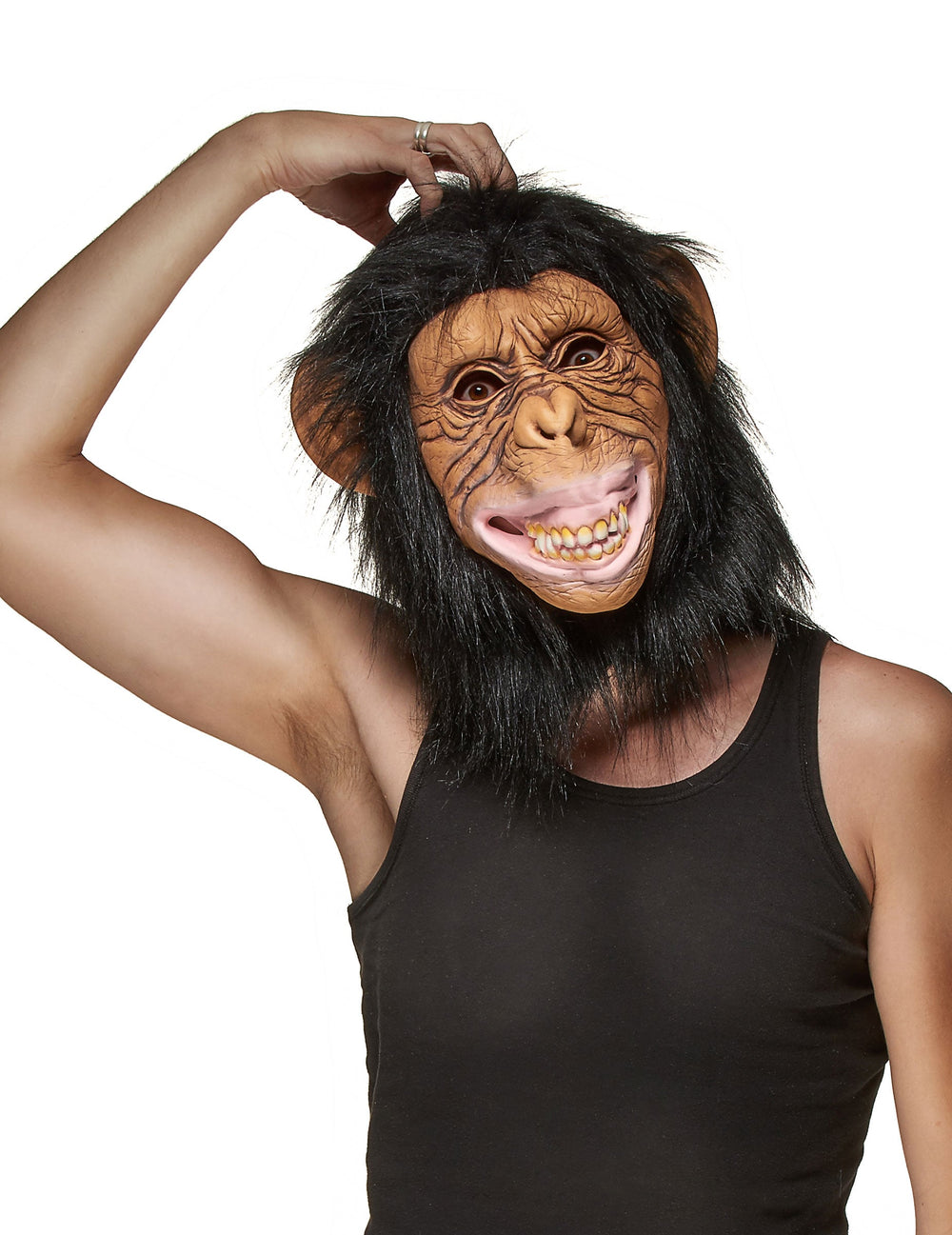 Masque latex singe pour adulte noir avec poils