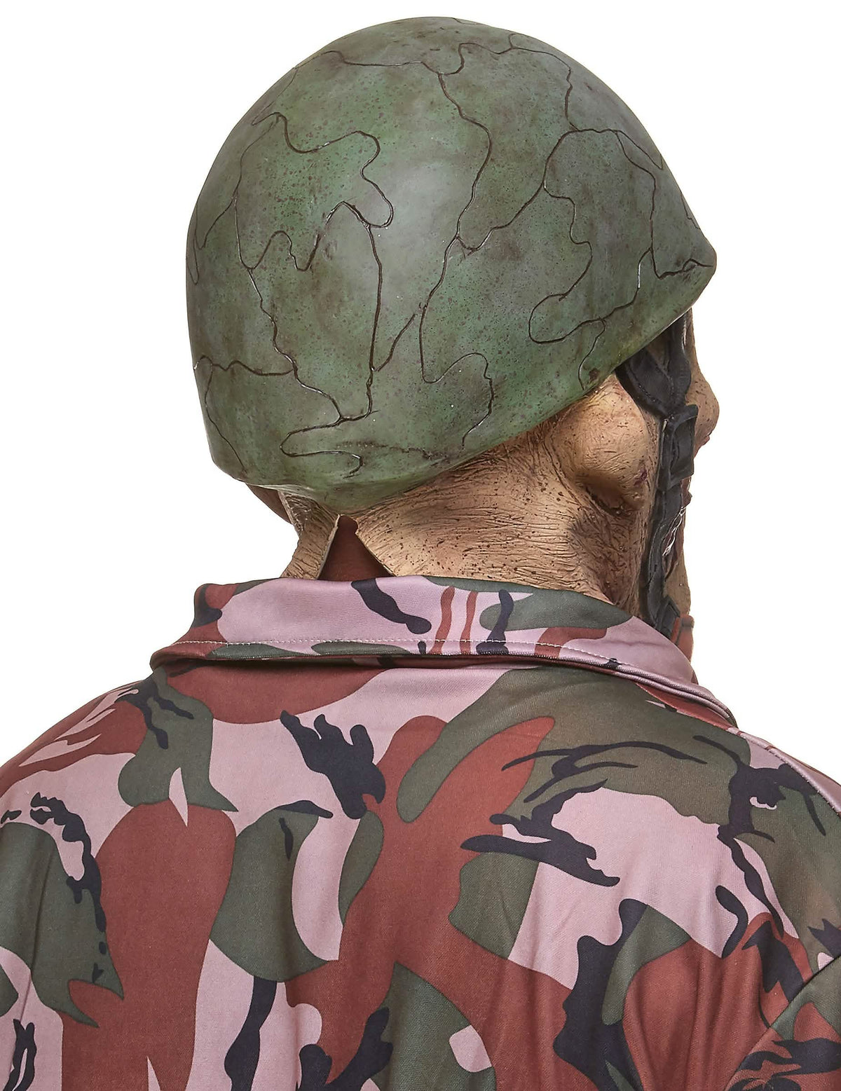 Vista de trás da máscara de látex de soldado zombie para adulto