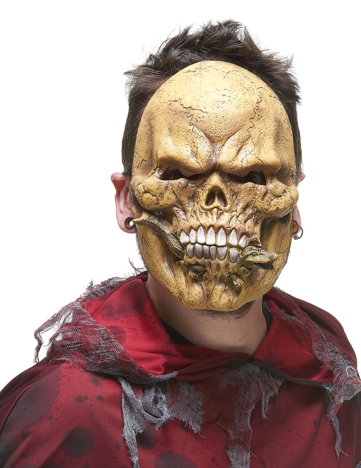 Vue de face du masque latex squelette mangeur de reptiles pour adulte