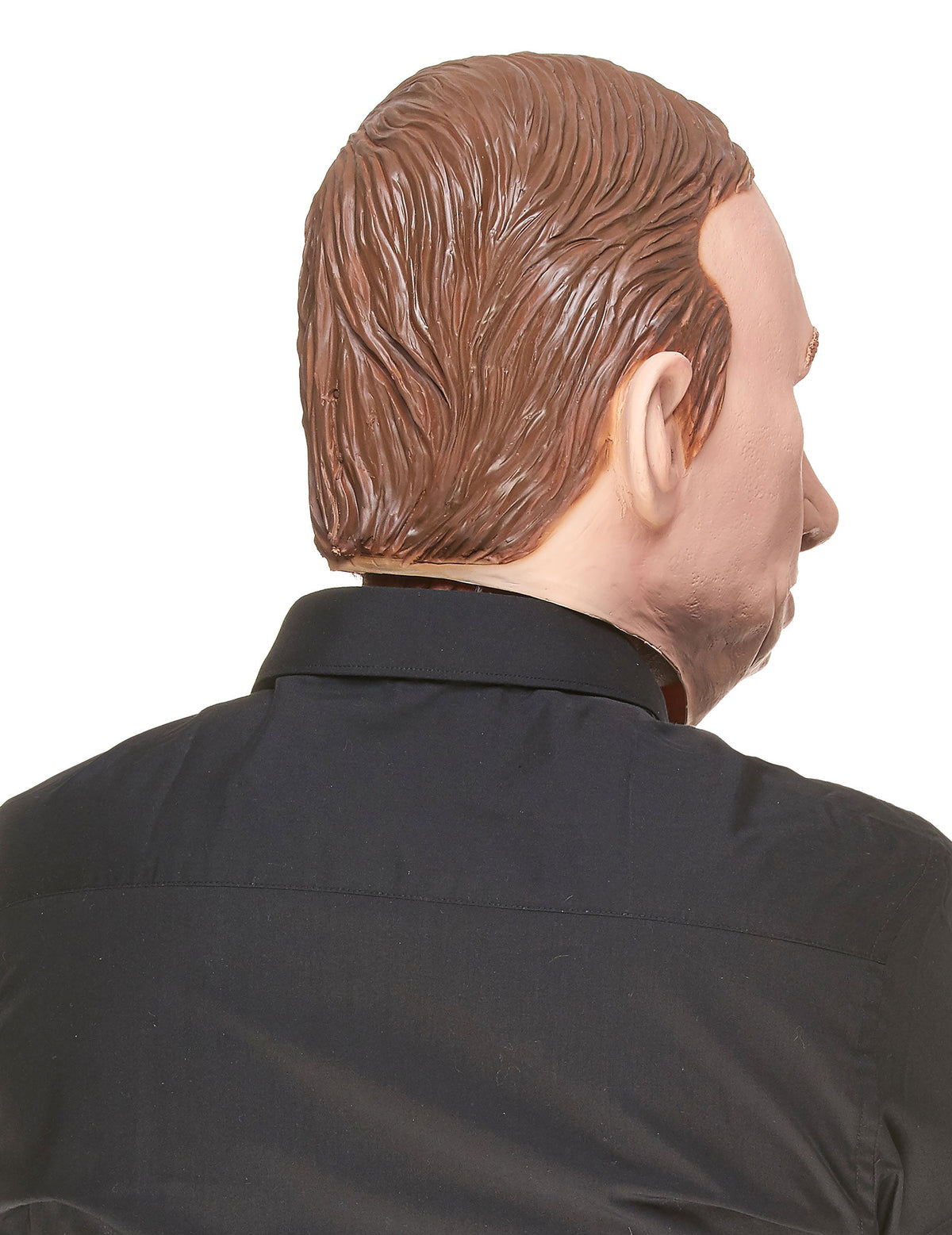 Vue de dos et de profil du masque humoristique en latex Vladimir pour adulte