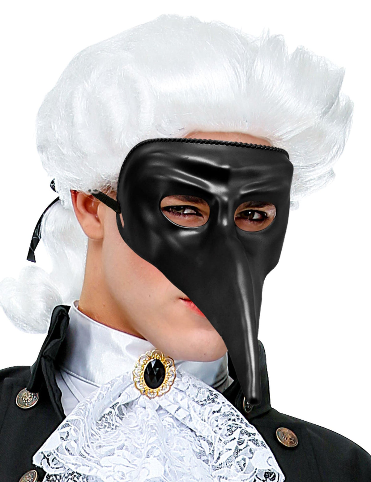 Gros plan du masque long nez pour adulte noir