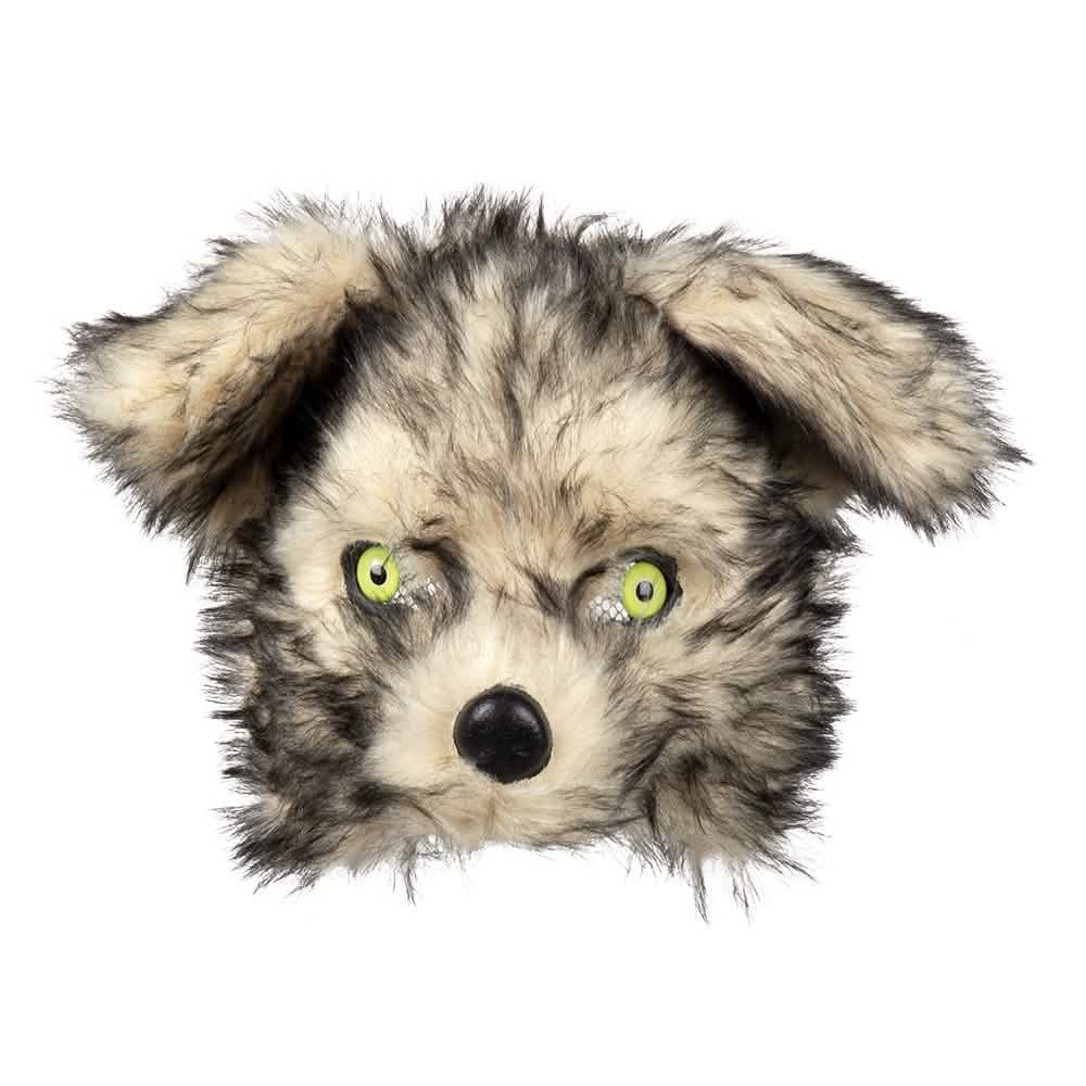 Vista frontal da máscara de lobo-peluche de lobisomem