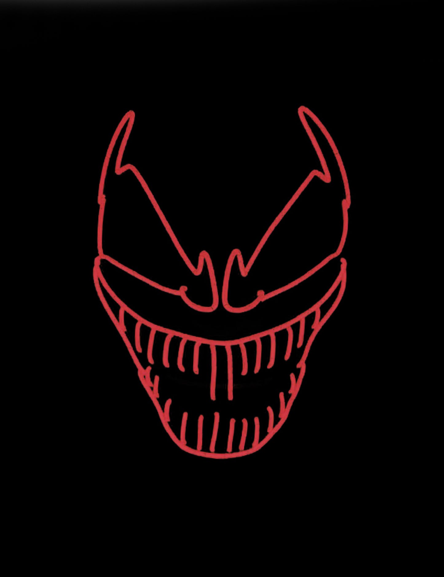Détail de l'effet lumineux LED rouge du masque luxe LED clown méchant pour adulte