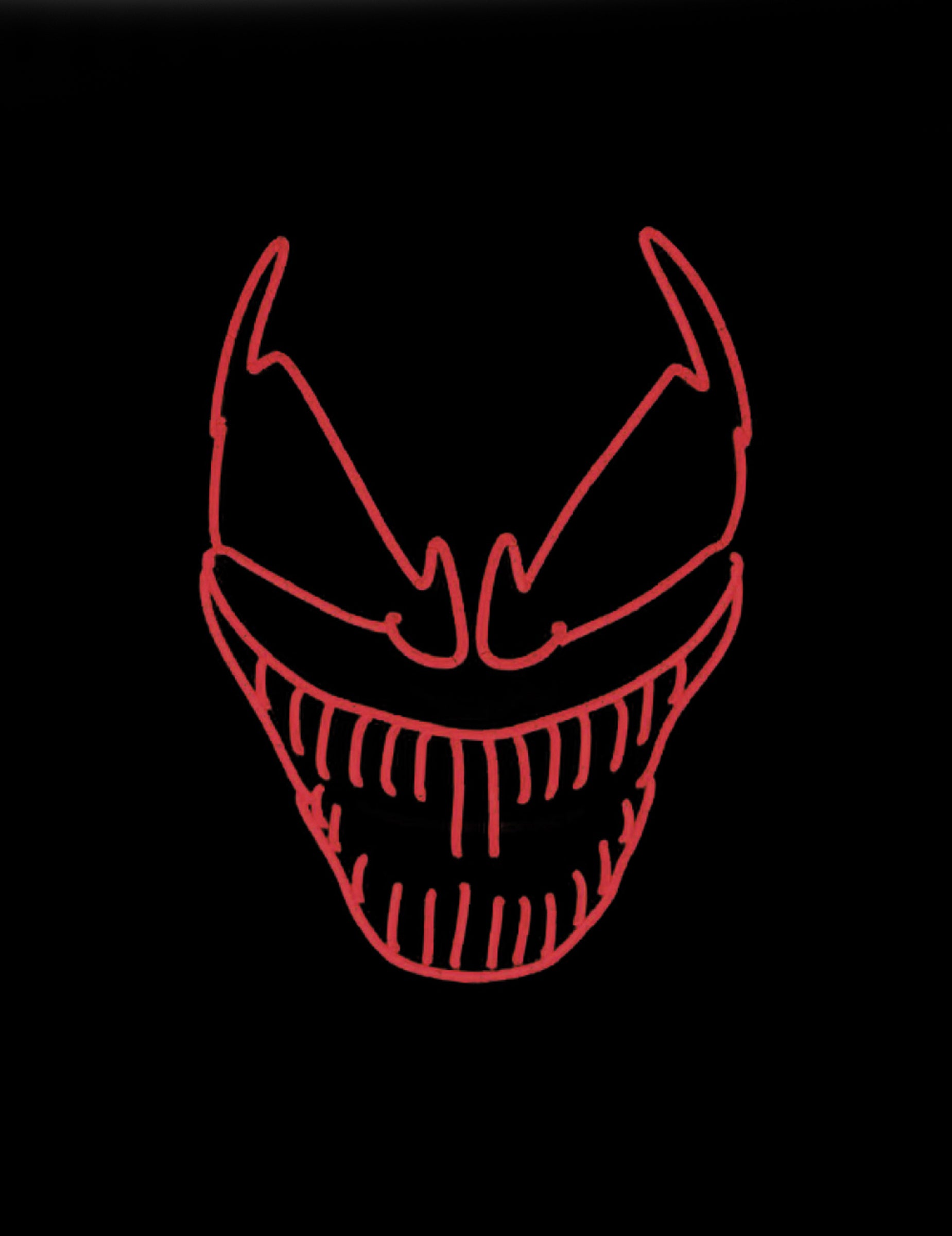 Détail de l'effet lumineux LED rouge du masque luxe LED clown méchant pour adulte