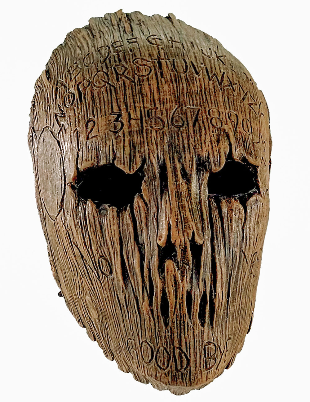 Masque Ouija pour adulte marron aspect bois avec inscriptions gravées