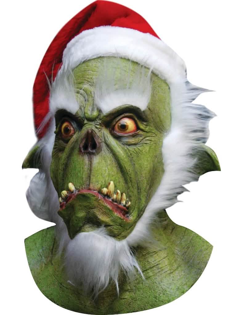 Máscara monstruosa de pai natal para adulto verde com gorro vermelho e branco