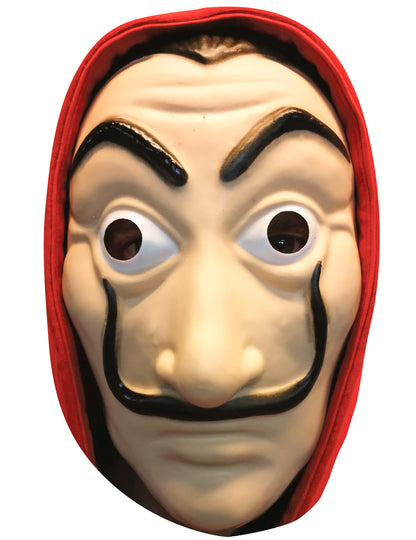 Masque plat en carton braqueur pour adulte beige avec capuche rouge