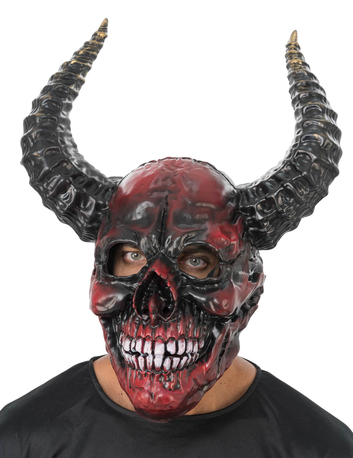 Máscara de esqueleto demoníaco preta e vermelha de luxo para adulto
