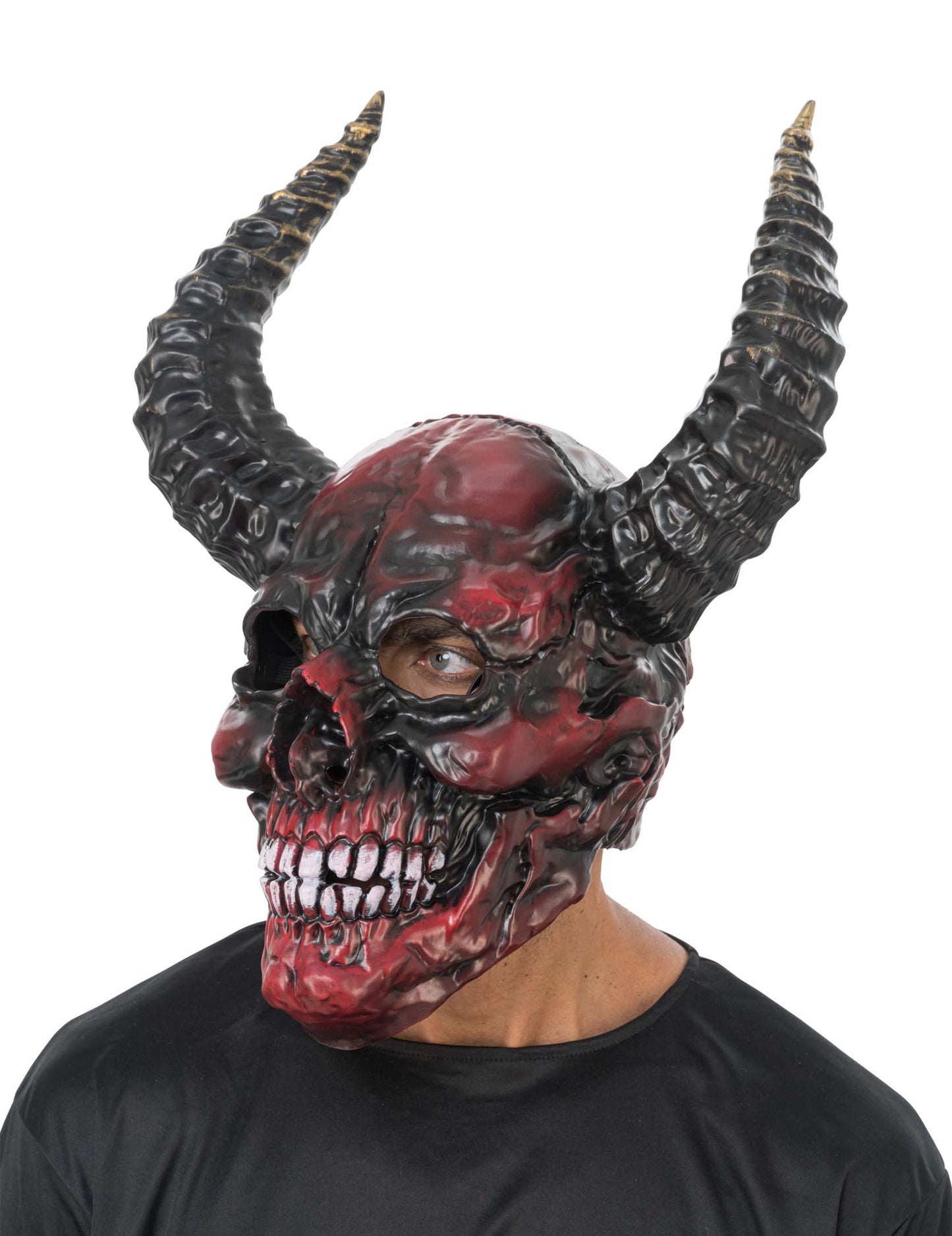 Máscara de esqueleto demoníaco preta e vermelha de luxo para adulto