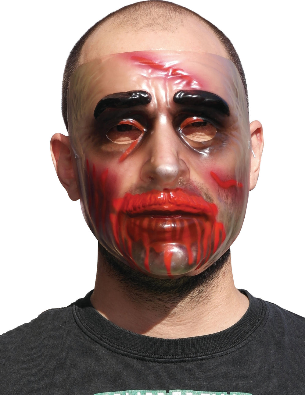 Masque Halloween pour homme transparent avec traces de sang rouges