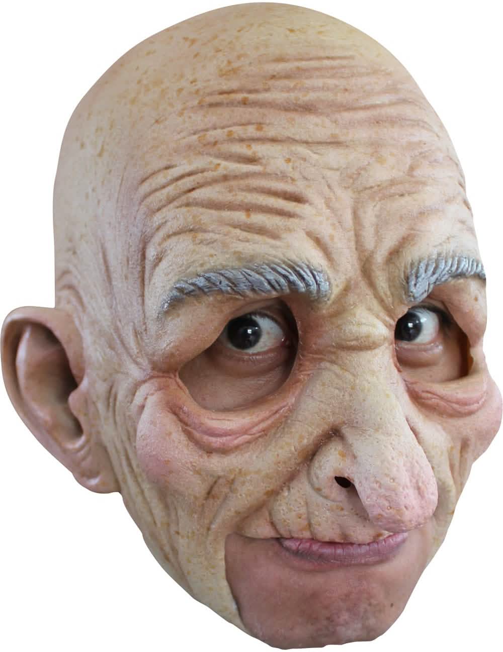 máscara de velho halloween para adulto bege em látex enrugado