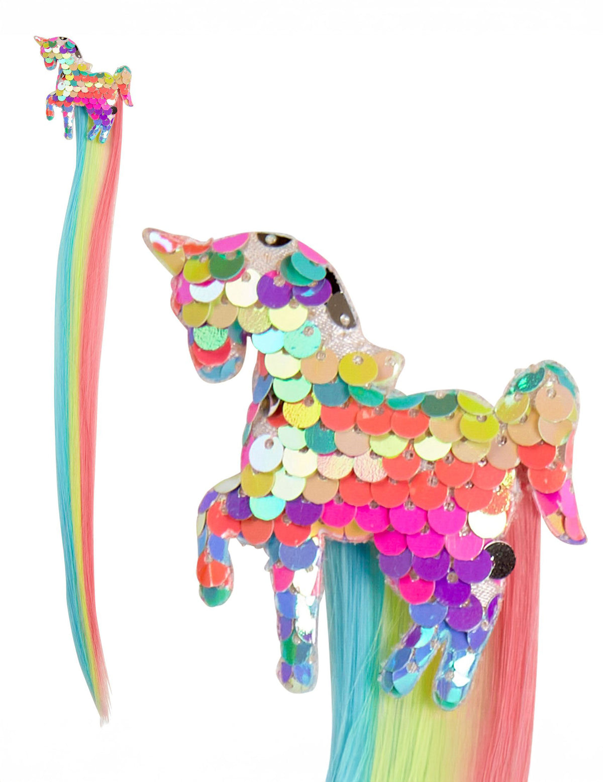Gros plan sur les sequins de la mèche avec licorne à sequins