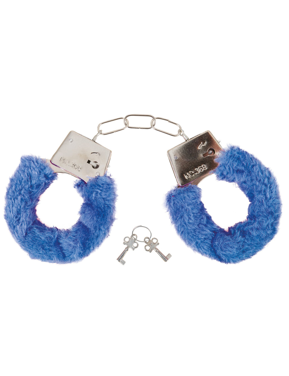 Menottes en fourrure pour adulte bleue avec clés